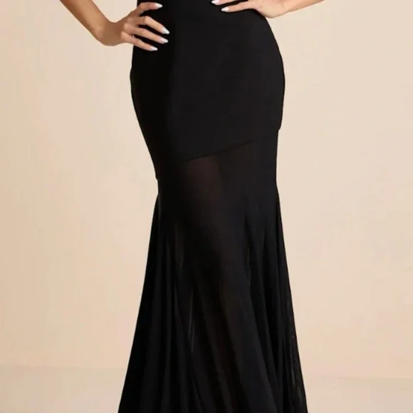 NWT - Lulus Compelling Elaris Mixed Media Black Strapless A-Line Maxi Dress - Picture 6 of 9